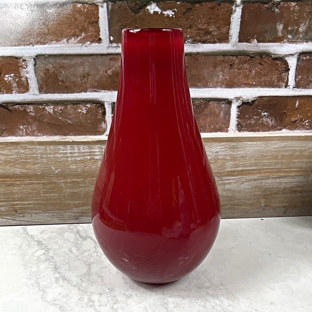 Red Glass Bottle Shape Flower Vase 10" Glossy Solid Decorative Freestanding